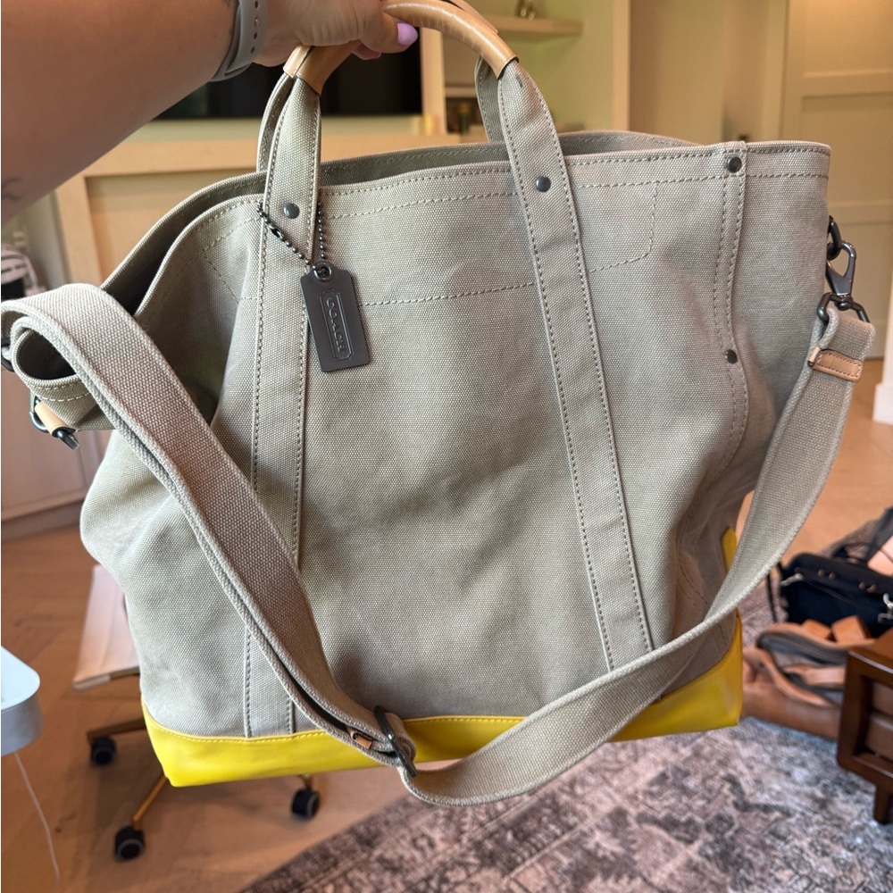 Coach Canvas Tote with Yellow Trim